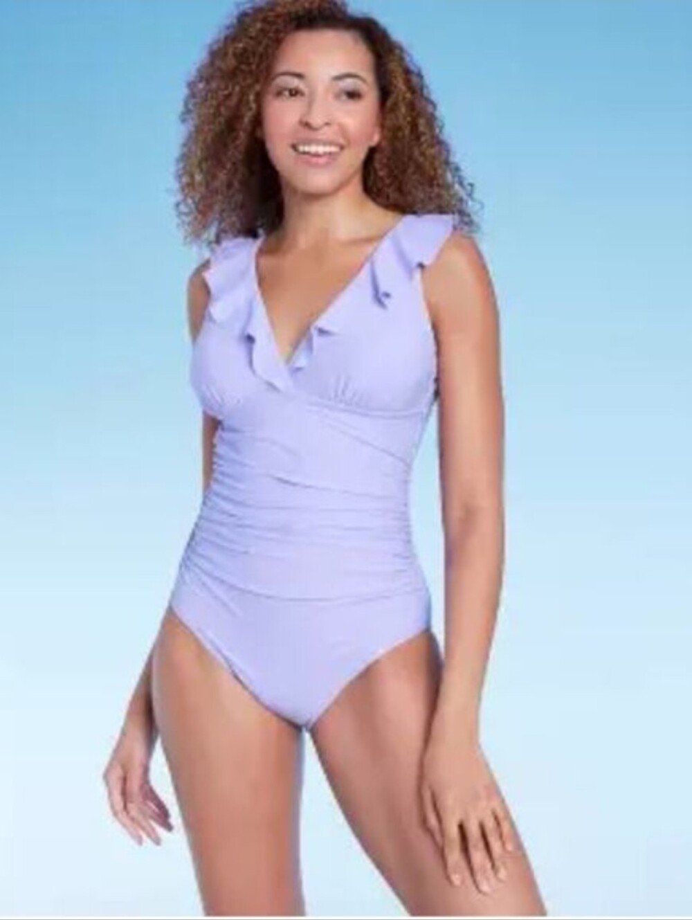 Shade And Shore - Ruffled V-Neck Lilac Swimsuit - Size 18